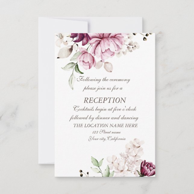 Invitation Aquarelle violet Fleurs Mariage (Devant)