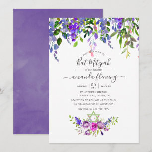 Invitation Aquarelle Violet Floral Bat mitzvah