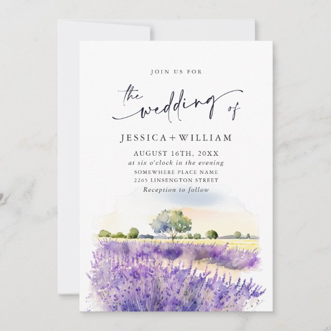 Invitation Aquarelle violet lavande Mariage de champ photo QR (Devant)