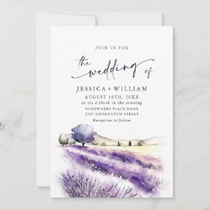 Invitation Aquarelle violet lavande Mariage de champ photo QR