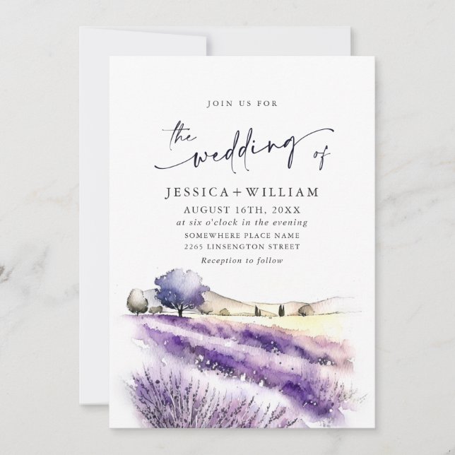 Invitation Aquarelle violet lavande Mariage de champ photo QR (Devant)