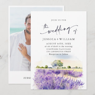Invitation Aquarelle violet Lavande Mariage photo