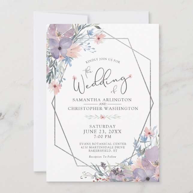 Invitation Aquarelle violet Lilac Floral Géométrique (Devant)