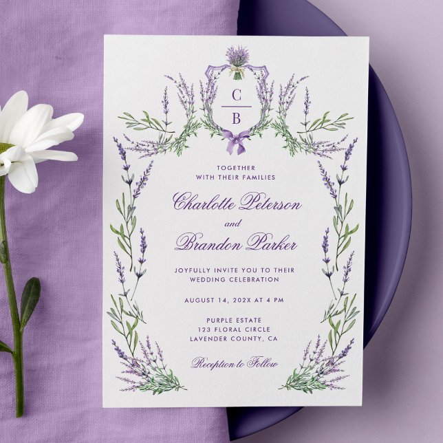 Invitation Aquarelle violet Mariage de crête de lavande (Créateur téléchargé)
