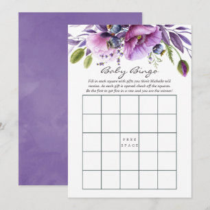 Invitation Aquarelle Violet Poppy Baby shower floral Bingo