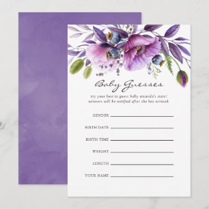 Invitation Aquarelle Violet Poppy Floral Baby shower Guesses
