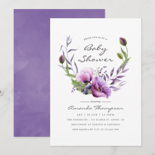 Invitation Aquarelle Violet Poppy Floral Baby shower Invitati
