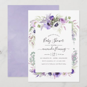 Invitation Aquarelle violet poussiéreuse Baby shower floral