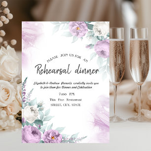 Invitation Aquarelle Violet Rose Dots Dîner de répétition