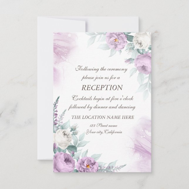 Invitation Aquarelle Violet Rose Mariage Pois (Devant)
