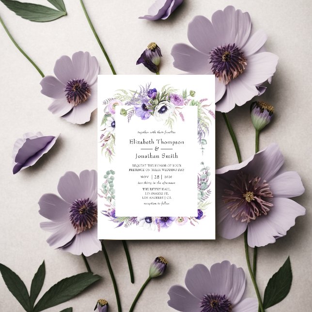 Invitation Aquarelle violet roux Mariage Floral (Créateur téléchargé)