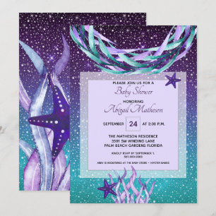Invitation Aquarelle violet + Turquoise Sous Le Baby shower D