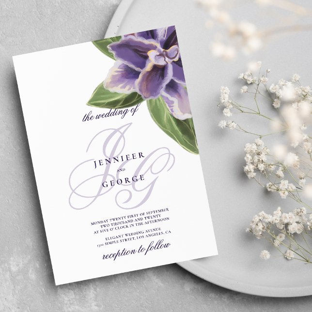Invitation Aquarelle violet vert lavande orchidée mariage i (Watercolor purple green lavender orchid wedding)