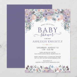 Invitation Aquarelle violette Baby shower Floral