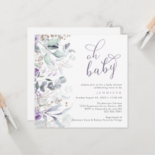 Invitation Aquarelle violette Baby shower Oh