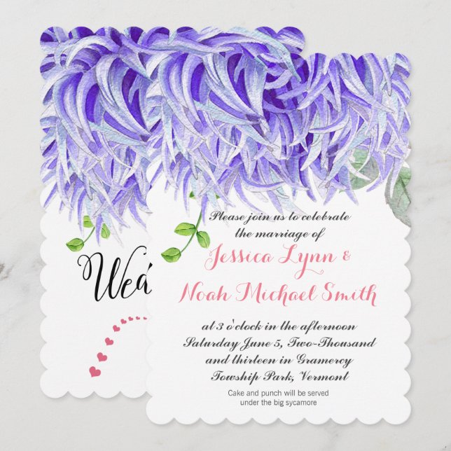 Invitation Aquarelle violette Chrysanthemum Mariage floral (Devant / Derrière)
