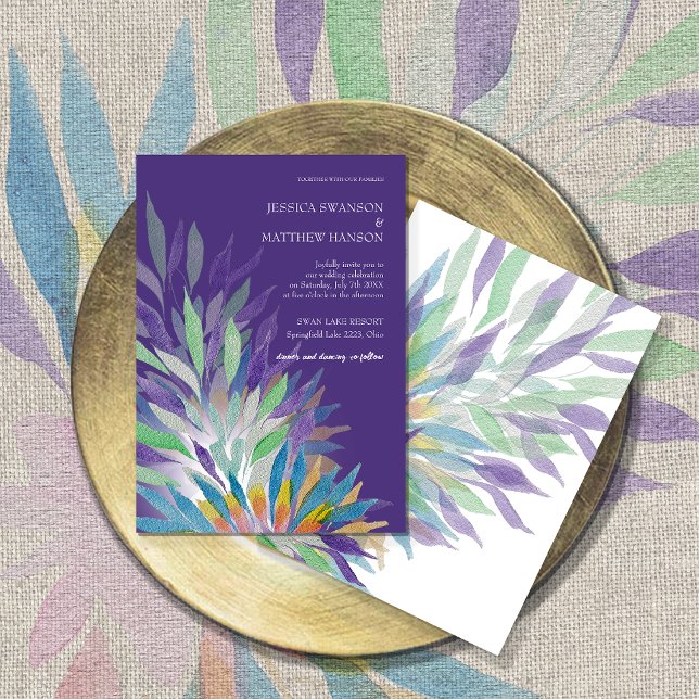 Invitation Aquarelle violette colorée Mariage floral (Créateur téléchargé)