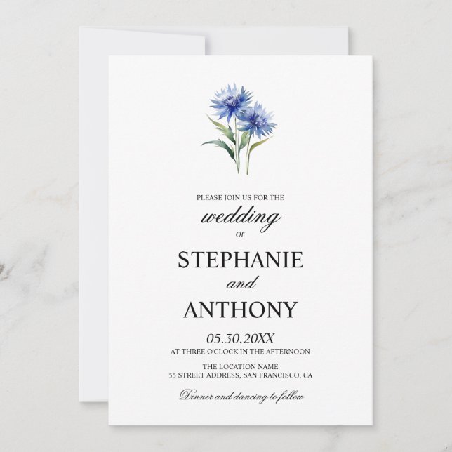 Invitation Aquarelle violette Cornflower Mariage Fleur sauvag (Devant)