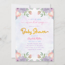 Invitation Aquarelle violette douce Floral Baby Girl Douche