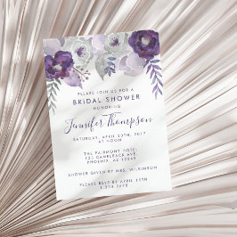 Invitation Aquarelle violette et argentée Fête des mariées fl
