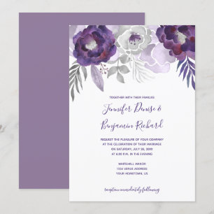Invitation Aquarelle violette et argentée Mariage floral