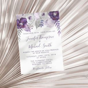 Invitation Aquarelle violette et argentée Mariage floral