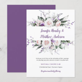Invitation Aquarelle violette et bleu Mariage de cadre Floral