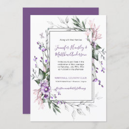 Invitation Aquarelle violette et bleu rectangle floral |