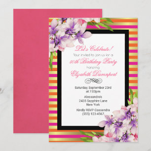Invitation Aquarelle violette et rose Magnolia Anniversaire