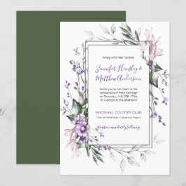 Invitation Aquarelle violette et rose pâle Mariage floral