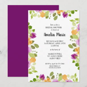 Invitation Aquarelle violette Fête des mariées florale
