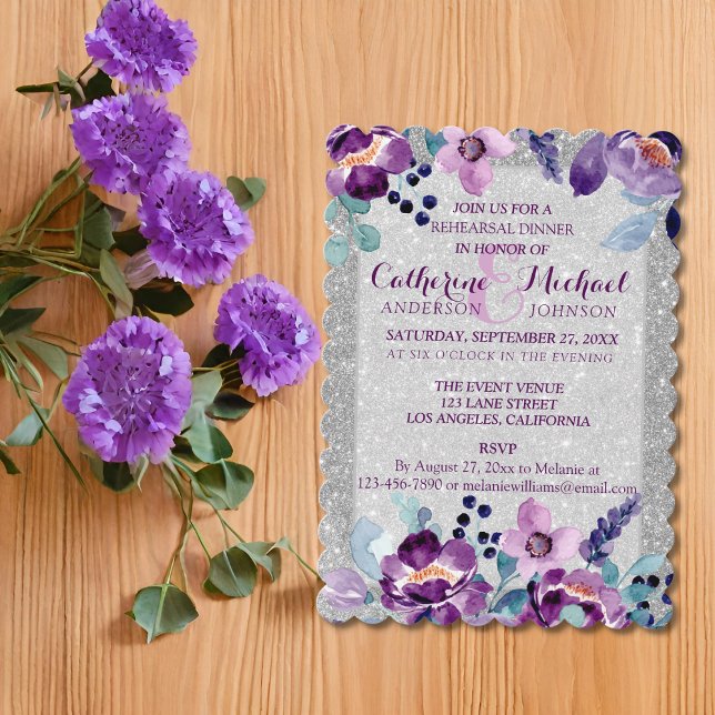 Invitation Aquarelle violette Floral et Mariage Parties scint (Créateur téléchargé)