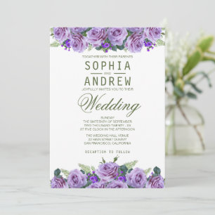 Invitation Aquarelle violette Floral Mariage élégant