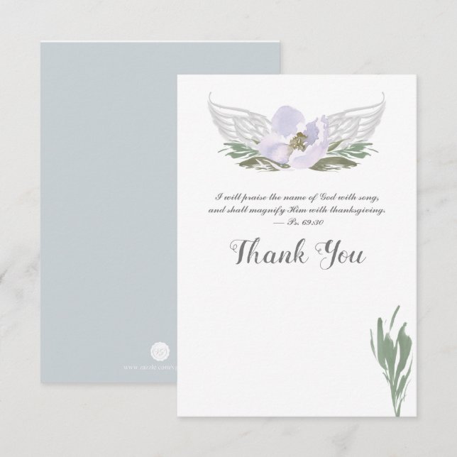 Invitation Aquarelle violette Florales Ange Ailes Merci (Devant / Derrière)