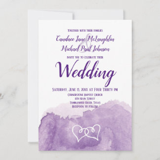 Invitation Aquarelle violette Lavender Mariage double coeur