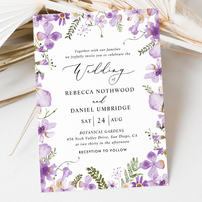 Invitation Aquarelle violette moderne Mariage Floral (Créateur téléchargé)