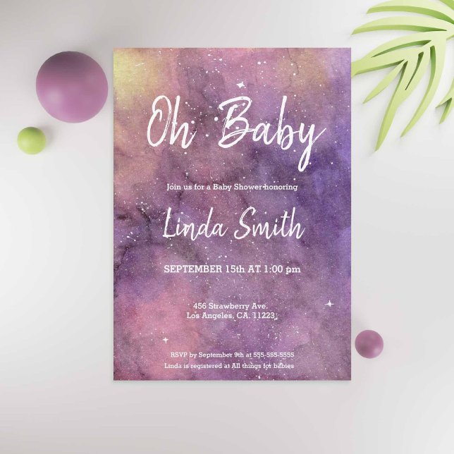 Invitation Aquarelle violette peinte à la main Baby shower Ga (Créateur téléchargé)