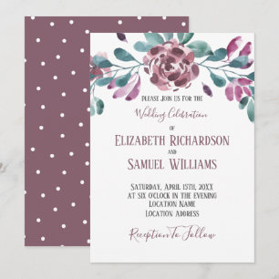 Invitation Aquarelle violette Peony Polka point retour