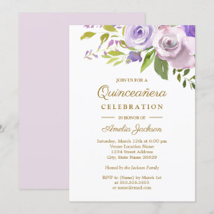 Invitation Aquarelle violette Quinceanera