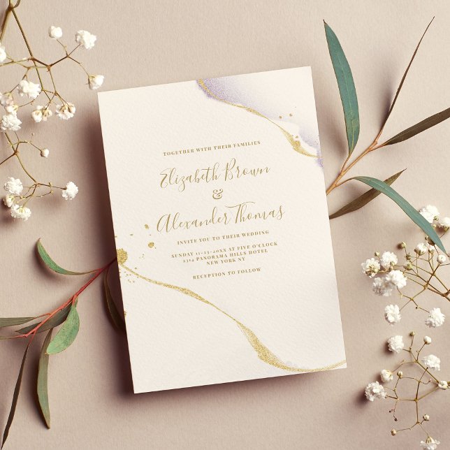 Invitation Aquarelle violette simple et mariage parties scint (Simple purple watercolor and gold glitter wedding)