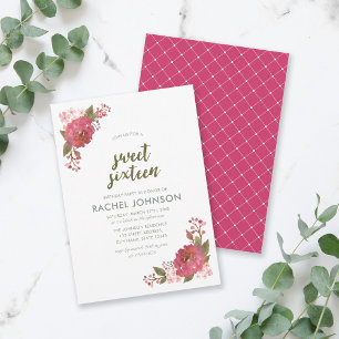 Invitation Aquarelle violette Sweet sixteen Floral Anniversai
