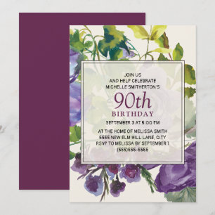 Invitation Aquarelle violette Vins floraux 90e anniversaire