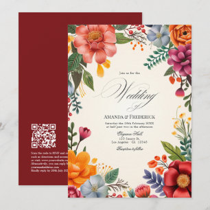 Invitation Aquarelle vive Fiesta Floral Mariage QR Code