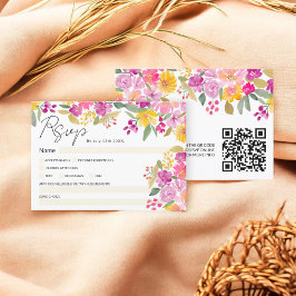 Invitation Aquarelle vive Floral Script Mariage QR RSVP