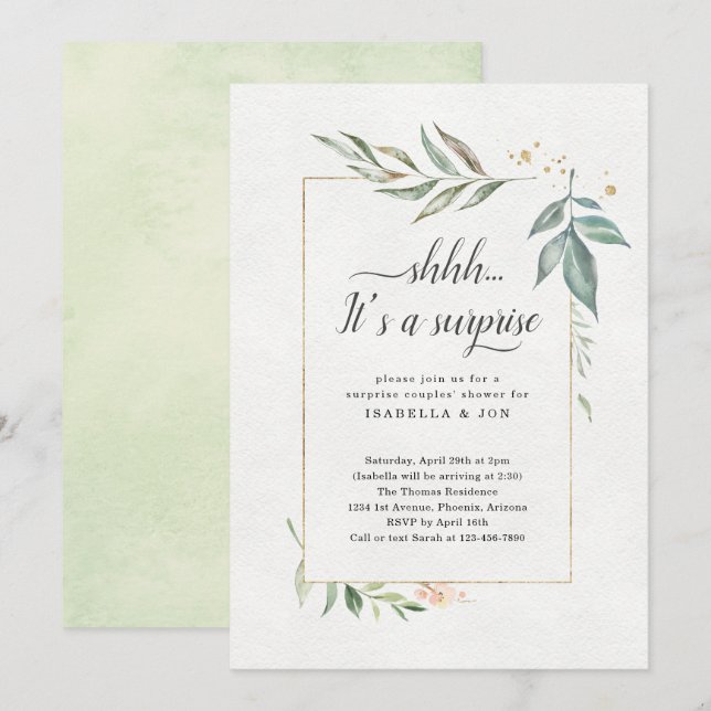 Invitation Aquarelle Wedding shower des couples surprise (Devant / Derrière)