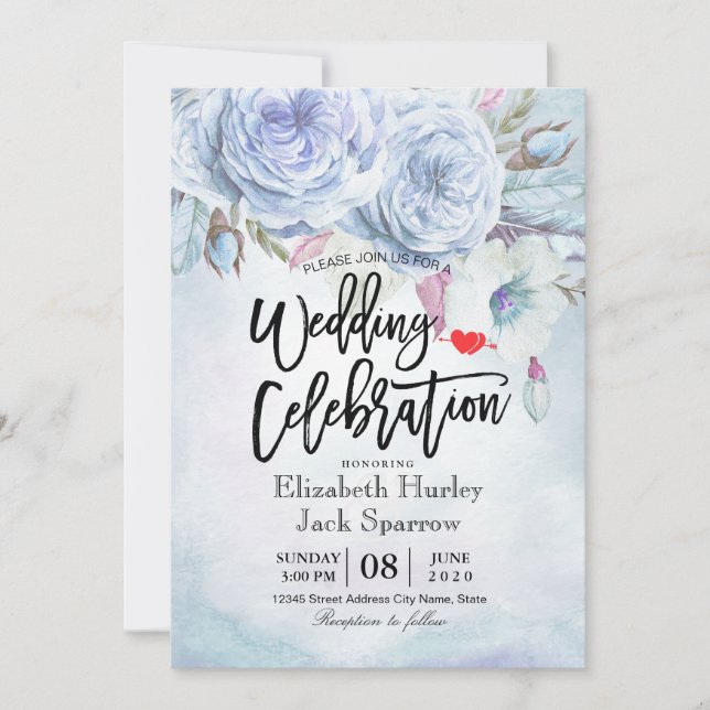 Invitation Aquarelle wedding shower Plumes florales de Bohème (Devant)