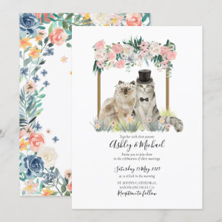Invitation Aquarelle Whimsal Chat Rose Blanc Arbor Floral