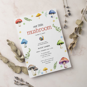 Invitation Aquarelle Whimsical Baby shower de champignon