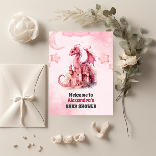 Invitation Aquarelle Whimsical Baby shower de dragon rose