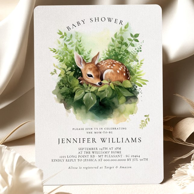 Invitation Aquarelle Whimsical baby shower Deer (Créateur téléchargé)